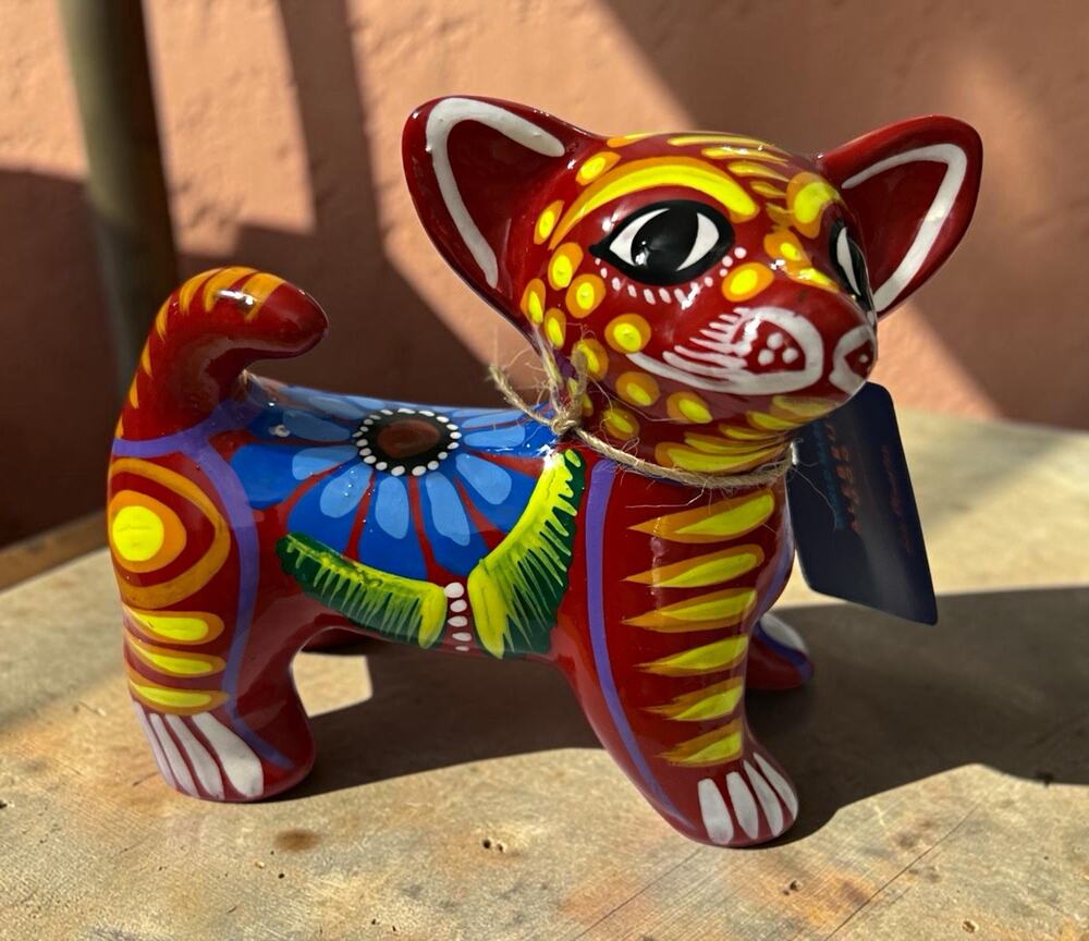 World Market Los Muertos Alebrije Dog Ceramic Figurine Painted Glossy Floral